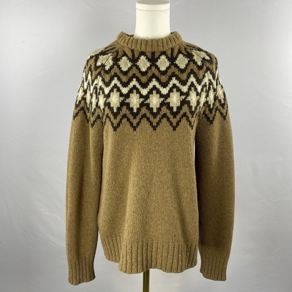 Club Monaco Fair Isle Sweater Womens M Brown Lambswool Blend Geometric Cabin